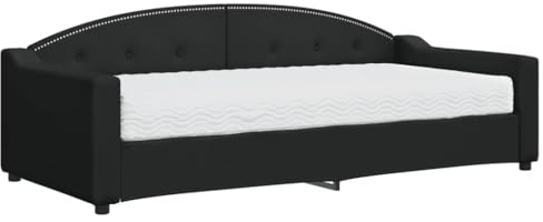 vidaXL Tagesbett, Schlafsofa mit Matratze, Bettsofa Gästebett für Schlafzimmer Wohnzimmer, Bett Sofa Ausziehbett, Schwarz 90x200 cm Stoff