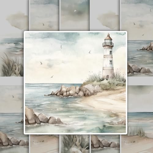GRAZDesign Fliesenaufkleber Bad & Küche, maritim Leuchtturm Watercolor, Klebefliesen selbstklebend - 10x10cm - 30 Stück