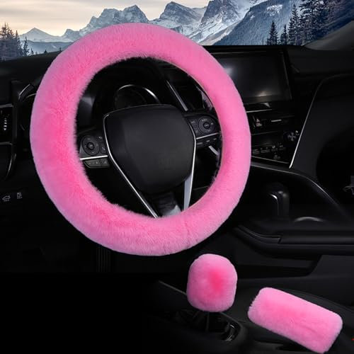 Taozoey Couvre Volant Voiture, 3 PCS Couvre Volant, Universel Couvre Volant en Peluche Souple Anti-dérapant Cache de Volant Housse de Volant d'hiver 36–39 cm