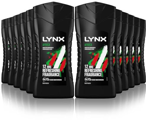 Lynx Africa 12-H Refreshing Fragrance Shower Gel Body Wash for Men, 225ml (Pack Of 12)