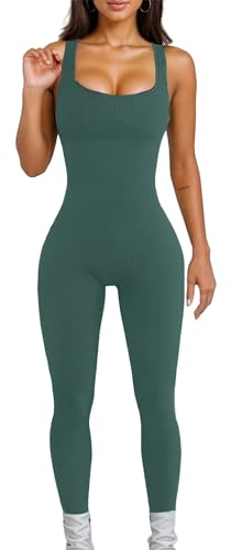 Merlvida Sport Jumpsuits für Damen Elastischer Figurformender Jumpsuit Damen Eng Nahtloser Bodysuit Bauchweg Overall Workout Body Einteiler Sportanzug