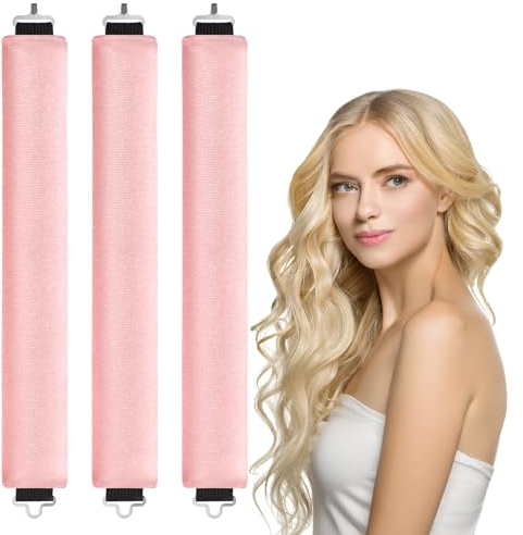 LOPHE 3 Stück Hitzefreie Lockenwickler, Overnight Blowout Locken Ohne Hitze, Hitzefreier Lockenstab für alle Haartypen,DIY Heatless Curls Band Frisurenset Für Langes (Rosa)