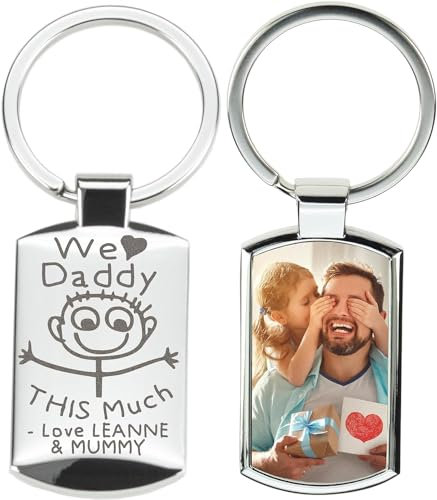 Porte-Clef Métal Argenté Rectangle avec Photo Imprimée Recto et Verso Photo de Texte de Gravure Personnalisé Porte-Clés pour la Fête Des Pères, Meilleur Papa, Cadeaux pour Papa de la Part de Sa Fille