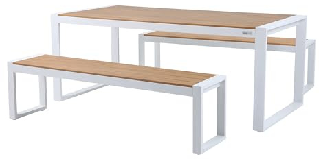 AXI Tony Gartenset mit 2 Bänken in Weiß/Braun für 6 Personen | Picknicktisch/Picknickbank aus Aluminium/Polywood | Esstisch für Draußen/Garten