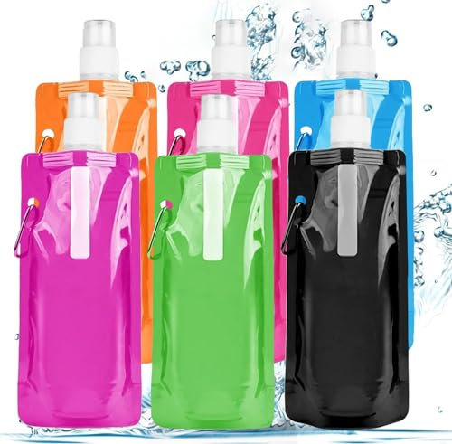 6 Stück 500ml Faltbare Trinkflasche,Faltbare Wasserflaschen,Trinkflaschen Faltbar,Tragbarer Zusammenklappbare Wassersack,Flexibl Zusammenklappbare Wasserflasch,Wiederverwendbare Trinkflasche Faltbar