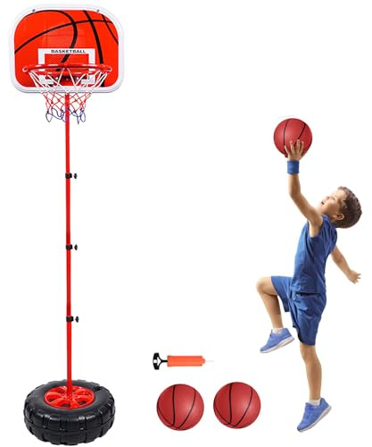 Basketballkorb Kinder, Höhenverstellbarer Indoor Outdoor Mini Basketball Spielzeug mit 2 Basketbälle & 1 Pumpe für Babys, Kinder, Jungen, Mädchen von 3 bis 8 Jahren (170cm)