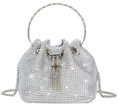 Durio Clutch Glitzer Handtasche Blingbling Tasche Glitzer Tasche Silber Abendtaschen für Hochzeit Rave Party Silber