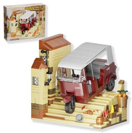 JVAVNE Indisches Jnos Tuk-Tuk Bausteine Set, Bauspielzeug für Raumdekoration 404PCS, Tuk Auto Modular Klemmbausteine Bausatz Kit, Sammlerstücke Fahrzeugbau Spielzeug, Geschenk für Kinder Erwachsene