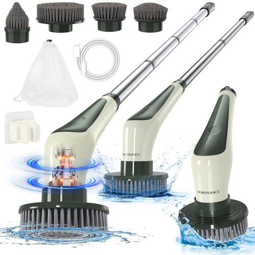 Brosse Menage Electrique, Homtronics Brosse de Nettoyage électrique,sans Fil,avec Poignée Réglable et 4 têtes Brosse pour Plancher,Voiture