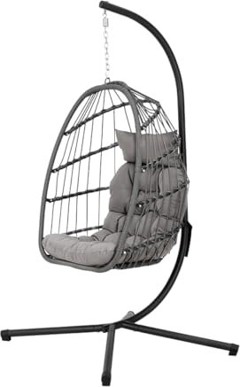 Warmiehomy Egg Chair Hanging Chair with Stand Garden Foldable Swing Chair with Cushion Rattan Hanging Egg Chairs for Indoor Outdoor Hammock Chair With Frame for Patio, Balcony