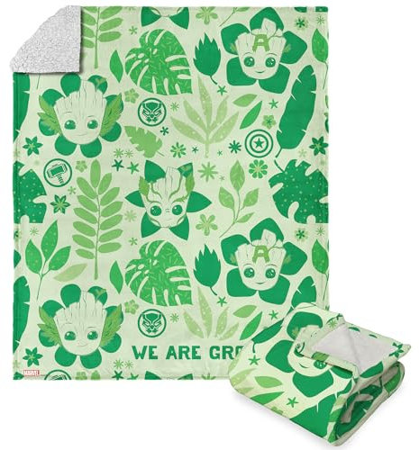 Northwest Marvel Guardians of The Galaxy, Groot Garden, Silk Touch Sherpa Überwurfdecke, 127 x 152 cm