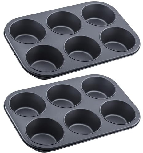 Funngy Muffin Trays,2 PCS 6 Cup Muffins Pan Carbon Steel Mould Bakeware Deep Sturdy Muffin Tray Baking Tray Set Non Stick Baking Trays for Baking Pastries Bun Cupcakes Muffin Pudding Brownies