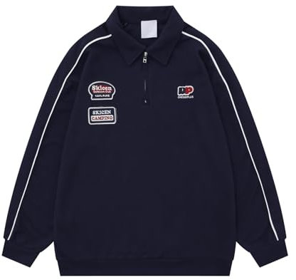 Mens Polo Shirts Long Sleeve Contrast Color Shirt Patchwork Tee Golf Tennis Tops Henley T Shirt Mens Slim Fit Green Rugby Shirts for Men Baselayer Mens Long Sleeve top Tee (Navy, XXL)