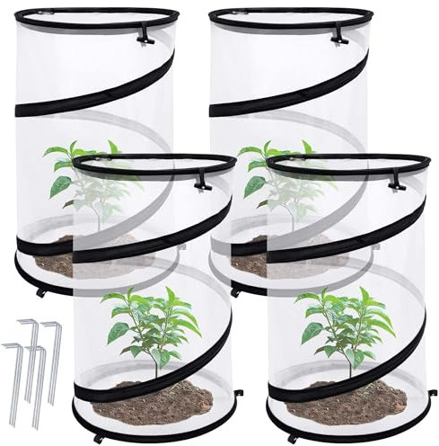 Pop-Up-Insektenschutznetz, 49,8 x 30 cm, rund, faltbar, Pflanzenschutz, Gartennetz, Käfigschutz mit Heringen und Tragetasche zum Schutz von Pflanzen vor Vögeln, Insekten, 4 Stück