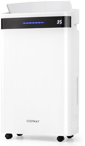 COSTWAY Déshumidificateur Mobile 28,5L/Jour pour 35 M², Déshumidificateur Silencieux avec 4 Modes Indicateur 3 Couleurs Minuterie 24 H Drainage Auto ou Manuel, pour Maison Sous-Sol