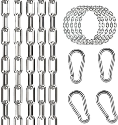 hzzycer Stainless Steel Chain, 2 Pcs 1 Meter Long 3 mm Thick Heavy Duty Hanging Chair Chain with 4 Carabiners, for Indoor Outdoor Hardware Accessories