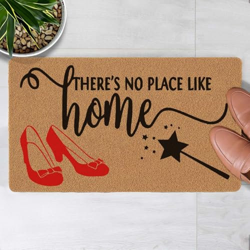 LuckyChu Welcome Door Mat No Place Like Home Red Slippers Outdoor Indoor Entrance, Non Slip Durable Entrance Rugs for Entry, Patio, High Traffic Areas Front Door, 17 x 29.5