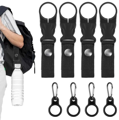 OHREN 8 PCS Portabottiglie Cintura, Set Moschettone Portabottiglie, Clip Cintura Nylon Portabottiglie, Gancio per Bottiglia d'Acqua, Supporto Bottiglia d'Acqua (Nero)