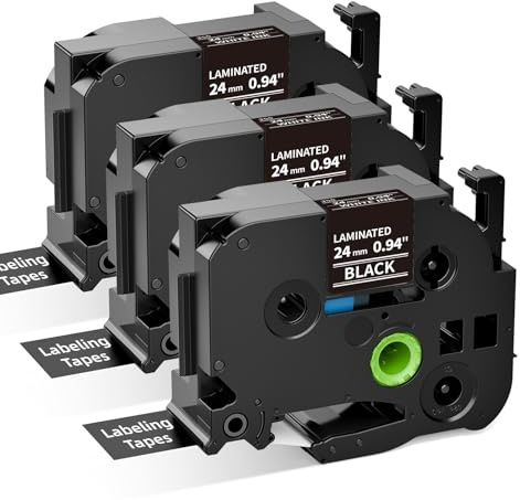 Upwinning TZe-355 Compatible with Brother P-Touch Label Tape 24mm Black, 3X | TZe 24mm Black, Aze-355, 24mm x 8m, Compatible with Brother P touch P710BT P700 D600 P900 E550VP Label Makers