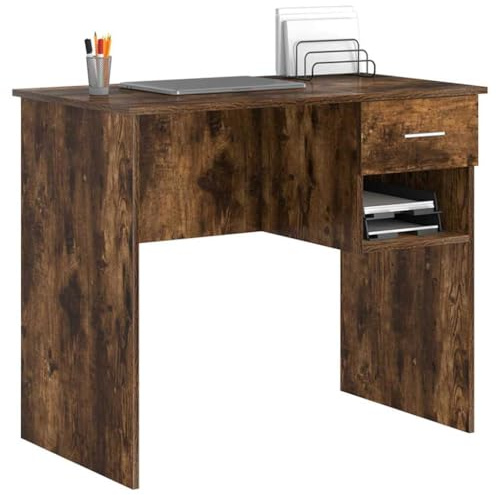 vidaXL Schreibtisch Räuchereiche 90 x 49 x 75 cm Holzwerkstoff | Schlankes Design mit einer Oberfläche aus Rauchesche, die einfach klasse aussieht ,