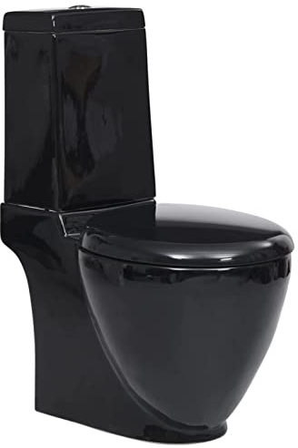Snsowed Vaso WC in Ceramica da Bagno Rotondo Base con Scarico Nero,Articoli Idraulici,WC e Bidet,WC-3059889
