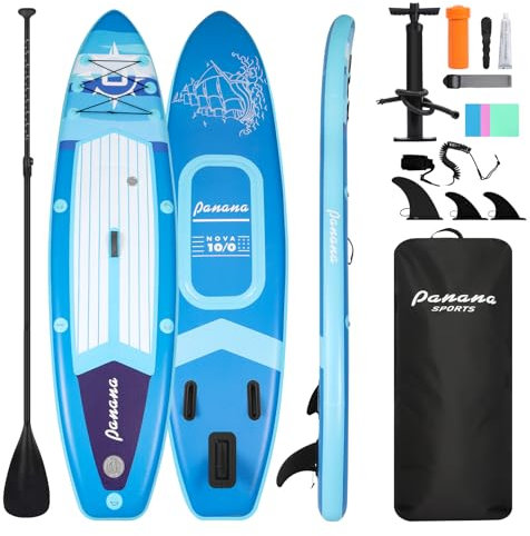 Panana Aufblasbares Stand Up Paddle Board mit Premium SUP Board Zubehör, Surfbrett Surfing Board Kit, Verstellbares Paddel, Hand Ultra-Leicht, Rutschfestes Deck (305 x 76 x 15cm Marine)