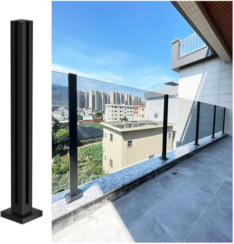 DVTFRUI Poteau de Balustrade en Verre Noir, Poteau de Garde-Corps en Verre en Acier Inoxydable 304 pour marches, balcons,clôture de Piscine,Corner Post,41.3 inch/105cm