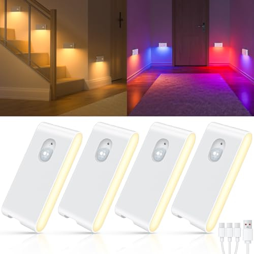 WILLED Nachtlicht mit Bewegungsmelder RGB & Warmweiß, Aufladbar Treppenlicht mit Bewegungsmelder, LED Nachtlicht Kinder mit 3 Modi, Bewegungsmelder Licht für Treppe,Flur,Schlafzimmer,Küche,Badezimmer
