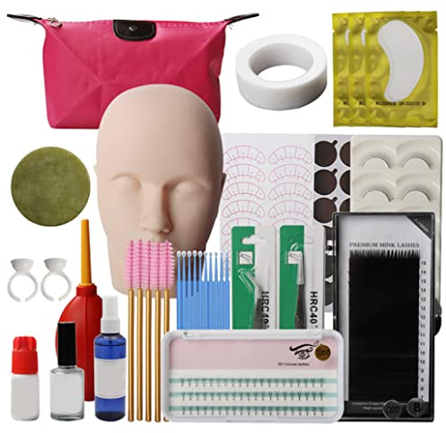 Kit de formation pour extensions de faux cils, 19 pièces, pour débutants, pratique du greffage cils, ensemble d'outils d'exercice, outil greffage tête mannequin