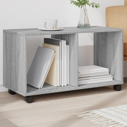 HETFTJN Rollschrank Grau Sonoma 72x33x42,5 cm mit 4 Rollen, Robuster Holzwerkstoff Beistelltisch auf Rädern für Büro Wohnzimmer Küche Schlafzimmer