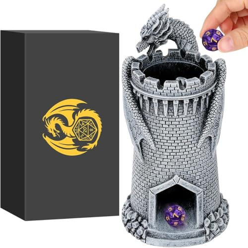 Dragon Climb Castle Würfelturm aus Kunstharz, Geschenkset mit Box | DND Drachen würfelturm, Rollenspiele zubehör Dice Tower, Weihnachts Geschenke für D&D Fans Spieler, Würfel nicht enthalten