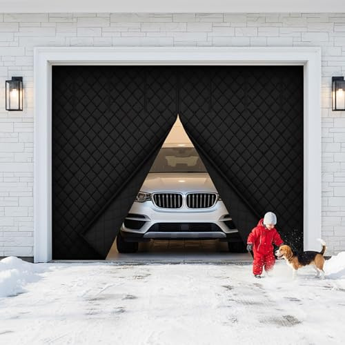 Garage Door Screen, Magnetic Thermal Insulated Door Curtain Cover 6' 7' 8' 9' 10' 12' 14' 16' 18' FT Windproof Garage Doors Blanket Screen, Thicken Cotton Doors Insulation Kit(Black,8X8FT)