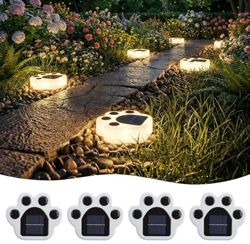 Qoosea Solar Bodenleuchten Aussen 4 Stück Pfoten Solar Bodenleuchten, LED Boden Solarleuchten für Außen, Wasserdicht Solarlampen Dekoration für Außen Garten Auffahrt Gehweg Terrasse Rasen