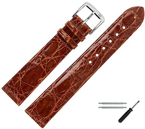 MARBURGER Uhrenarmband 20mm Leder Braun Silber Kroko Prägung - Montage Set 8342035000120