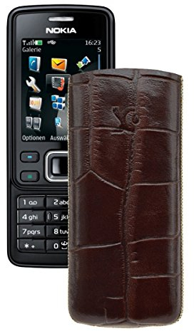 Suncase® Tasche für/Nokia 6300-6300i / Leder Etui Handytasche Ledertasche Schutzhülle Case Hülle *Lasche mit Rückzugfunktion* in Croco-braun
