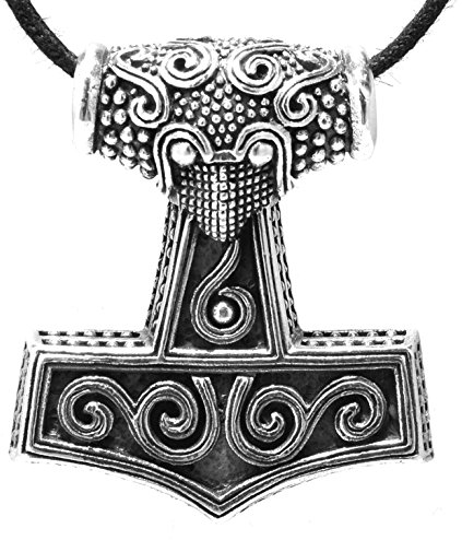 Kiss of Leather Thorshammer Anhänger aus 925 Sterling Silber mit runder Königskette aus 925 Sterling Silber, 3 mm dick, 45-65 cm lang SI.148