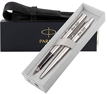 Personalised Engraved Parker Jotter Ballpoint/Fountain Pen Set Gift Boxed in a Leather Pouch, Custom Gifts, Personalised Gifts For Christmas - Enter Your Custom Text