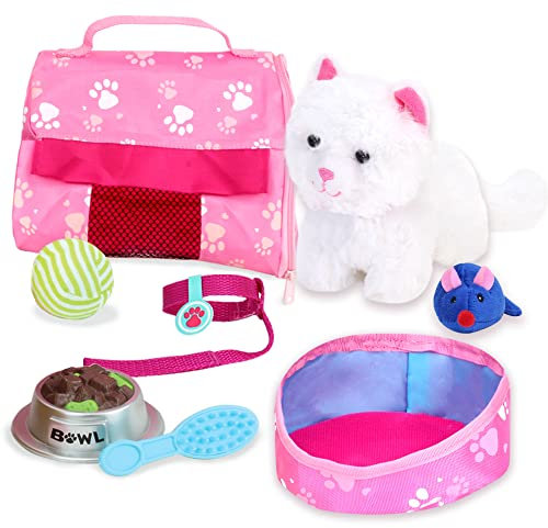 Sophias by Teamson Kids White Plush Kitty Katze und Accessoires für 18 Puppen festgelegt