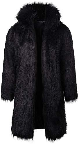 Pelzmantel Herren Lang mit Tasche Felljacke Herren, Winterjacke Fellkragen Faux Fur Schwarz 2XL