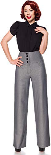 Belsira Vintage Marlene Hose Donna Pantaloni Nero/Bianco XXL 100% Poliestere Marlene