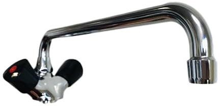 BAGNOCLIC - Mélangeur de Cuisine Industrielle | Bec Pivotant Extra Long 30 cm | Poignées Noires | Hauteur 11 cm | Fabriqué en Italie, Argent