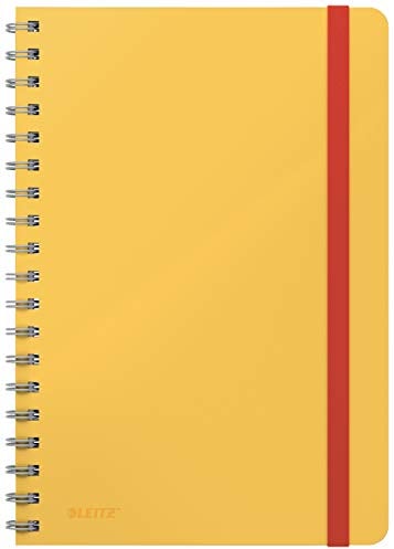Leitz linierter Collegeblock mit Hardcover, großes B5-Format (Tablet, iPad), 80 Blatt, 160 Seiten, Spiralgebunden, 100 g/m² Papier FSC-zertifiziert, Soft Touch, Für Büro, Studium, Gelb, Cosy, 45270019