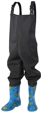 QTDZ Pantaloni da Pesca per Bambini in PVC Leggero E Resistente, Stivali Waders Outdoor per La Pesca E La Caccia dei Bambini Trampolieri Giovani Impermeabili con Tracolla Regolabile,Blu,26 EU
