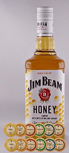Jim Beam Honey Whiskeylikör neue Ausstattung + 12 Edelschokoladen in 6 Kakaovariationen