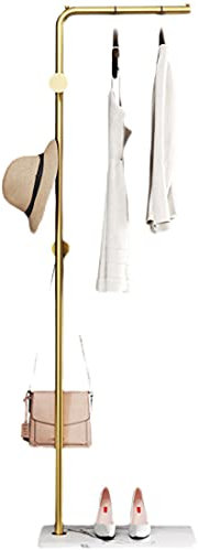 LMAMZ Porte-manteau sur Pied en Metal, Minimaliste Moderne Porte-vêtements Suspendu avec 3 Crochets et Tige de Suspension, pour Vêtements Chapeaux Écharpes, Socle en Marbre, 40 * 28 * 160cm,gold+white
