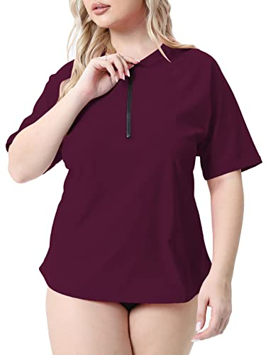 Halcurt Übergröße Badeanzug Rash Guard Damen Half Zip Sun Protection Surf Shirt 3X