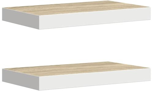 vidaXL 2X Schweberegal Wandregal Schwebend Bücherregal Wandboard Hängeregal Dekoregal Freischwebend Regal Eichenoptik Weiß 40x23x3,8cm MDF