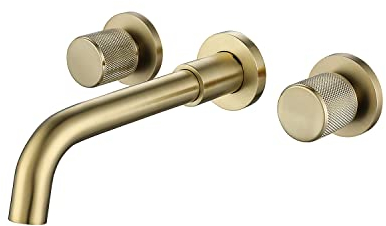 SJQKA Unterputz Waschtischarmatur Wandarmatur Gebürstetes Gold Bad Wand Wasserhahn 2 loch Mischbatterie Messing