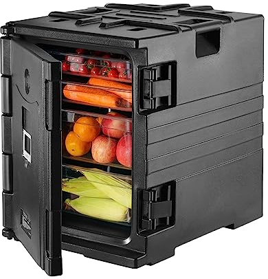 VEVOR Portavivande Coibentato per Alimenti, Scatola 82 QT per Catering, Portavivande in LLDPE con Doppie Fibbie, Scaldavivande a Caricamento Frontale con Maniglie, Ristorante, Mensa, Nero