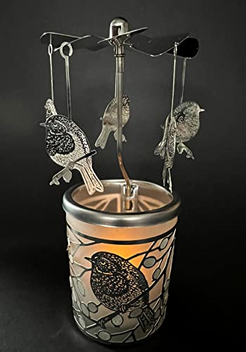 Pyramide/Rondell Silber Teelichtglas im Geschenkkarton Set inkl. Glitzerstern (Vogel)